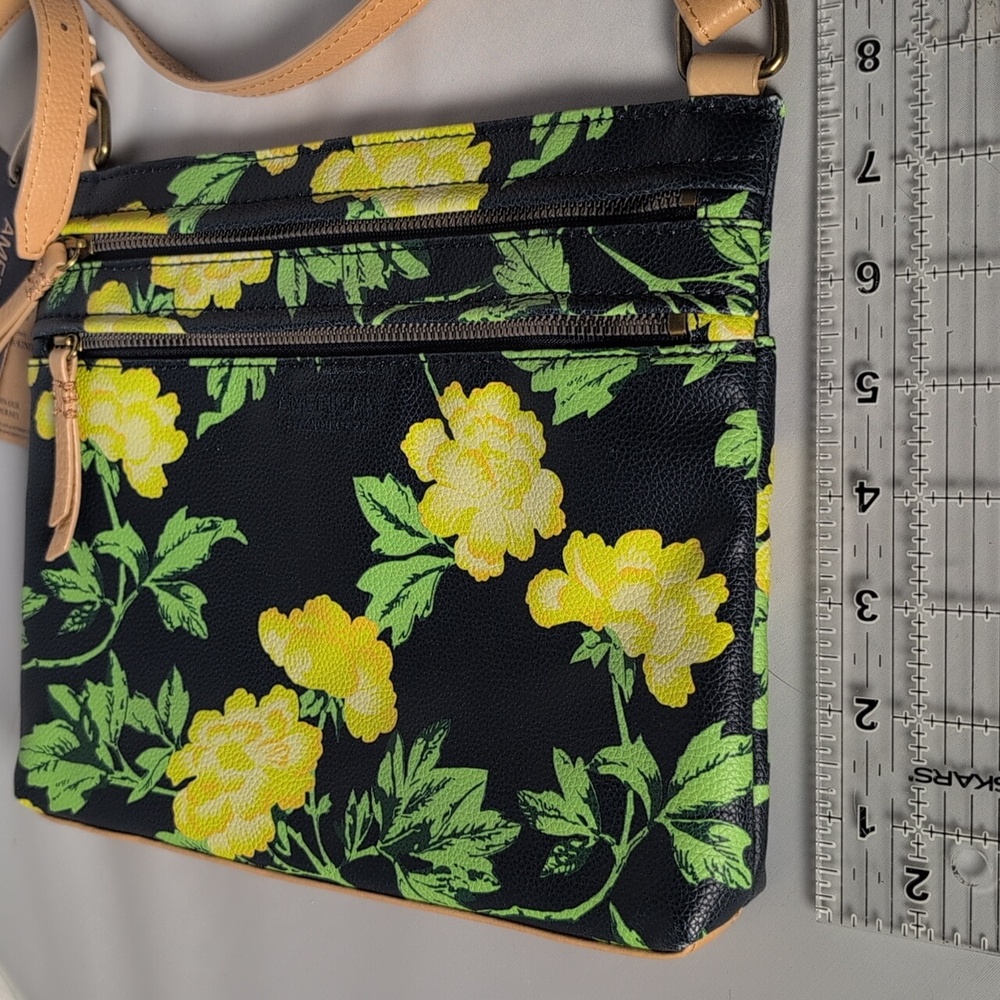 American Leather Co Green & Yellow Floral Thin Crossbody Bag - Picture 4 of 13